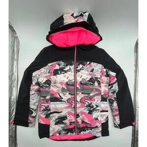 Under Armour Girls Jacket M ColdGear Hooded Insulated Pink Black Coat